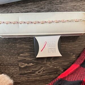 Avon Silver and Pink tone Ribbon Bracelet